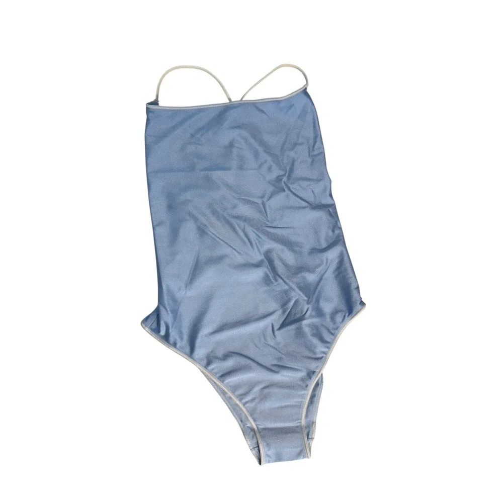 Maryam Nassir Zadeh x J.Crew Blue Shimmer One Piece Swimsuit CC309 Size 4 NWT